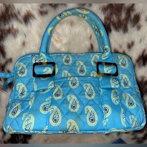 Vintage Vera Bradley Blue Paisley Quilted Satchel Handbag Tortoise Buckle EUC 💚💙